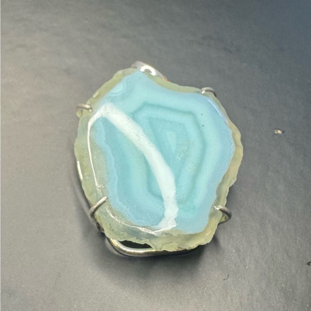 Agate Geode Slice 925 Silver Plated Handmade Pendant 2"